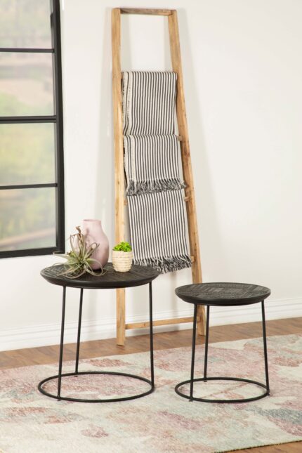 Loannis 2-piece Round Mango Wood Nesting Table Matte Black product image