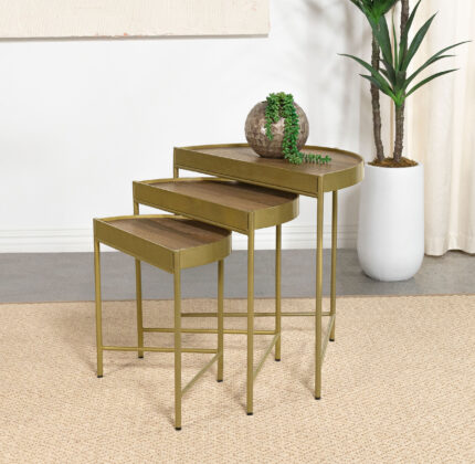 Tristen 3-Piece Demilune Nesting Table Brown and Gold product image