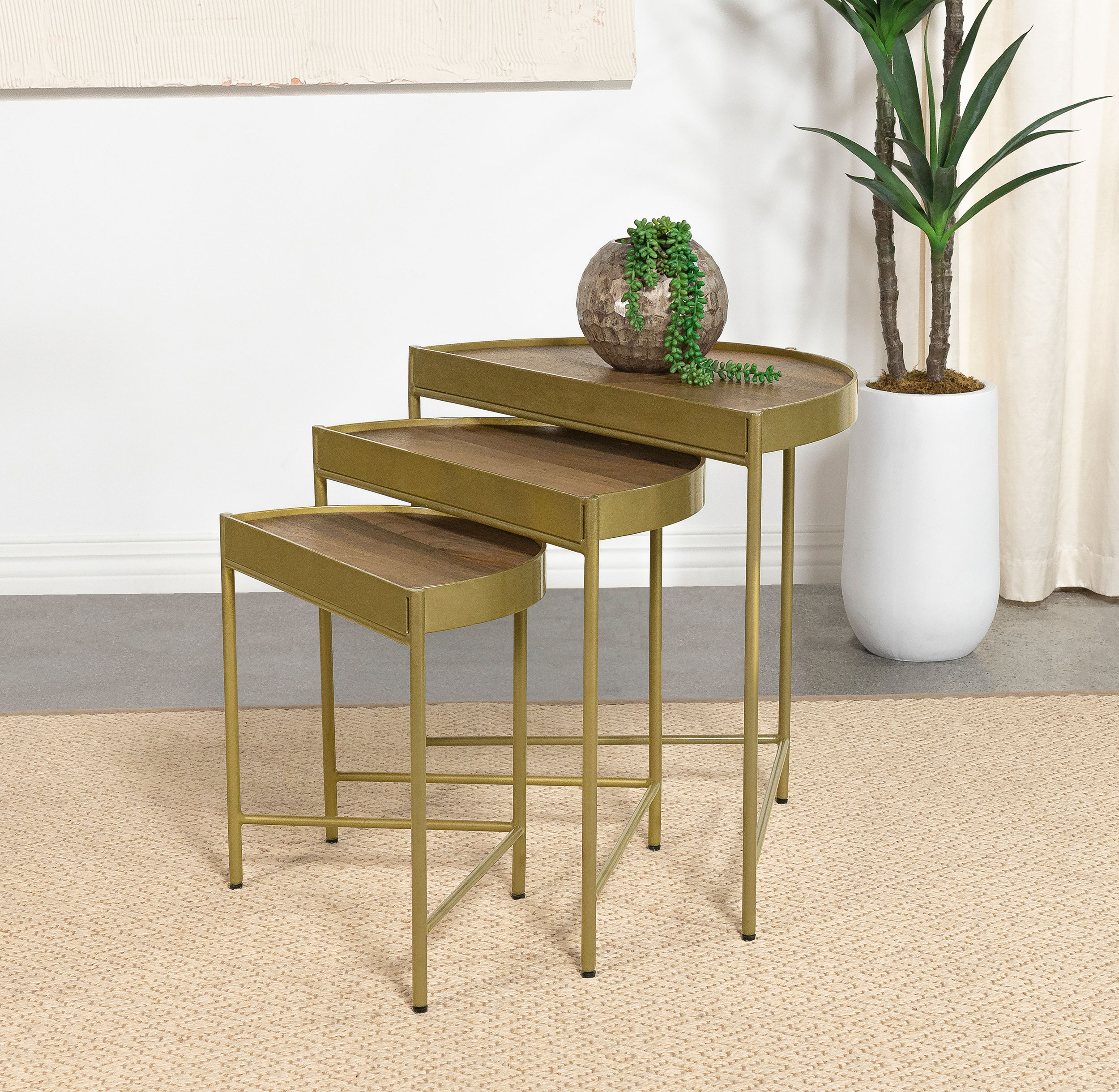 Tristen 3-Piece Demilune Nesting Table Brown and Gold Tristen 3-Piece Demilune Nesting Table Brown and Gold product image