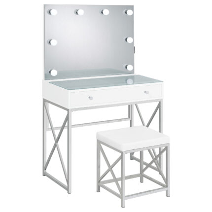 Eliza Vanity Set with Lighting & Stool White and Chrome product image