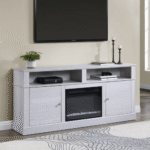 Lucifer White Walnut TV Stand with Fireplace By Lilola in room product image