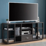Distressed Grey TV Stand with 8 Shelves and Drawer By ID USA product image