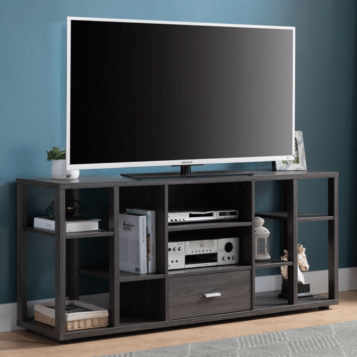 Distressed Grey TV Stand with 8 Shelves and Drawer By ID USA product image
