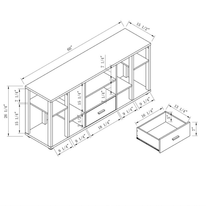 Distressed Grey TV Stand with 8 Shelves and Drawer By ID USA dimensions product image