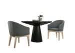Jasper Ebony Black 3 Piece 47" Round Dining Table Set with Pedestal Base and Gray Barrel Chairs product image