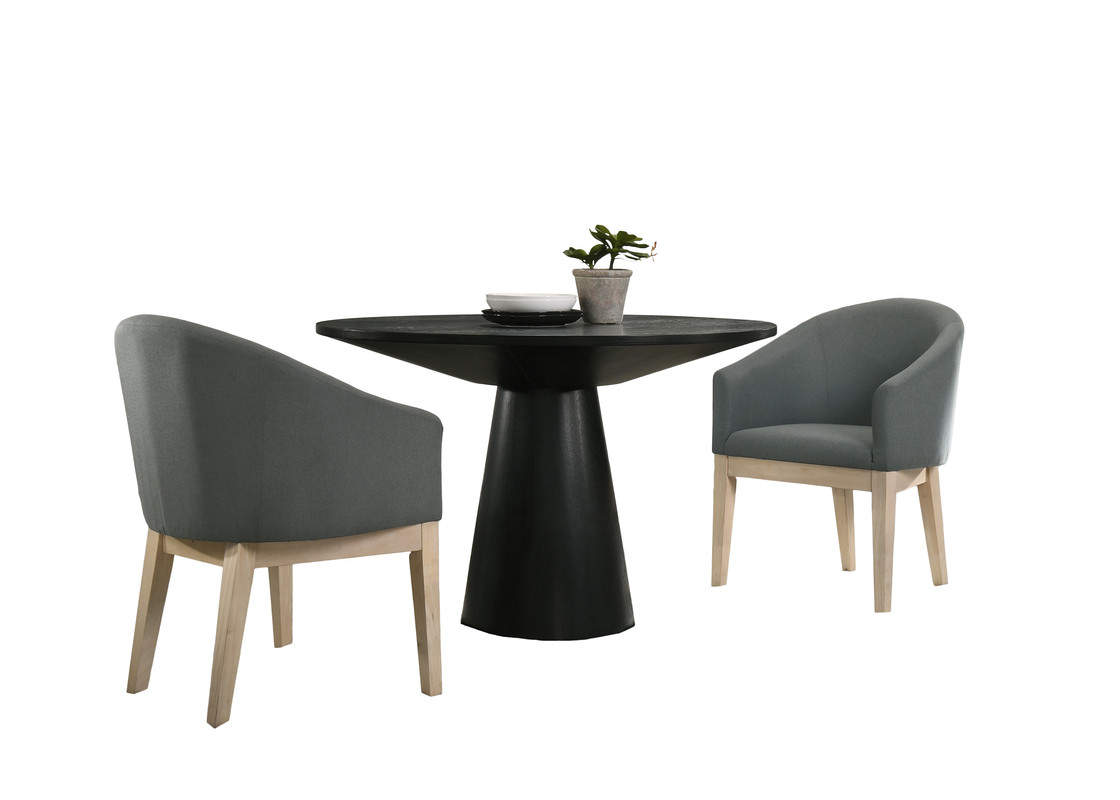 Jasper Ebony Black 3 Piece 47" Round Dining Table Set with Pedestal Base and Gray Barrel Chairs Jasper Ebony Black 3 Piece 47" Round Dining Table Set with Pedestal Base and Gray Barrel Chairs product image