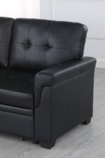 Lucca 84"W Black Vegan Leather Modern Reversible Sleeper Sectional Sofa with Storage Chaise product image