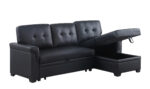 Lucca 84"W Black Vegan Leather Modern Reversible Sleeper Sectional Sofa with Storage Chaise product image