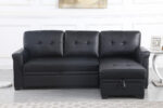 Lucca 84"W Black Vegan Leather Modern Reversible Sleeper Sectional Sofa with Storage Chaise product image