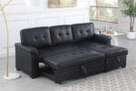 Lucca 84"W Black Vegan Leather Modern Reversible Sleeper Sectional Sofa with Storage Chaise product image