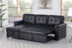 Lucca 84"W Black Vegan Leather Modern Reversible Sleeper Sectional Sofa with Storage Chaise product image