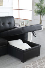 Lucca 84"W Black Vegan Leather Modern Reversible Sleeper Sectional Sofa with Storage Chaise product image