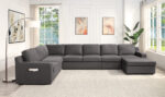 Waylon 145.5"W Gray Linen 7-Seater U-Shape Sectional Sofa Chaise with Pocket product image