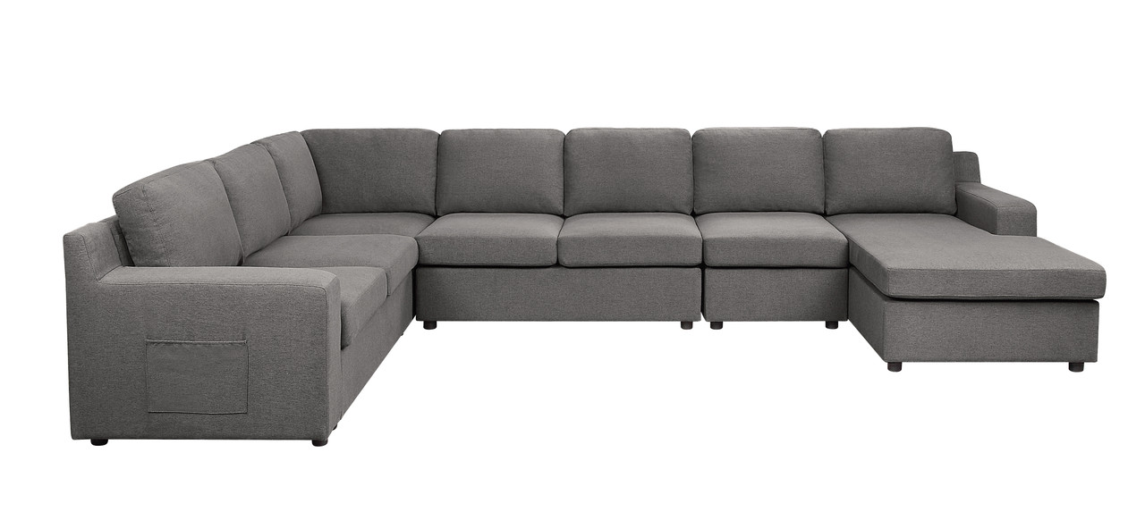 Waylon 145.5"W Gray Linen 7-Seater U-Shape Sectional Sofa Chaise with Pocket Waylon 145.5"W Gray Linen 7-Seater U-Shape Sectional Sofa Chaise with Pocket product image