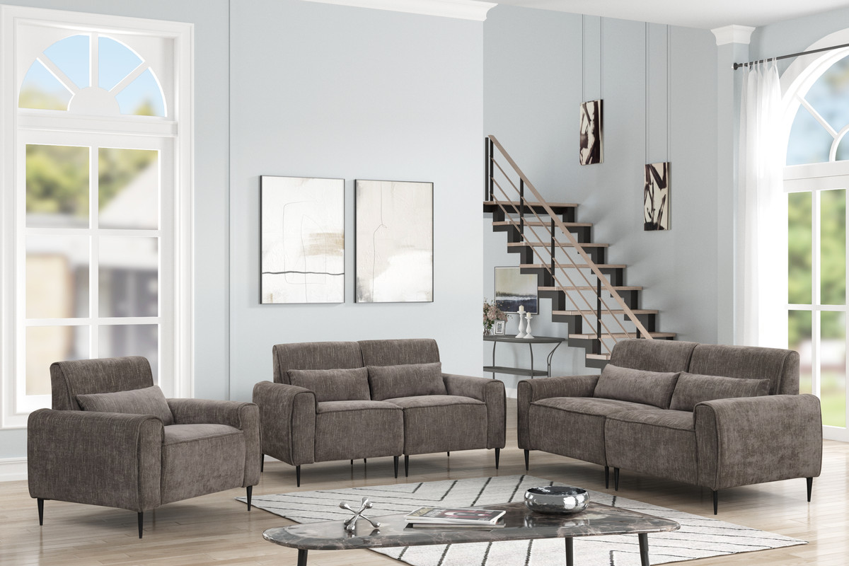 Valentina 74"W Gray Chenille Sofa Loveseat Chair Living Room Set product image