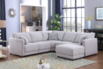 Penelope 94.5"W Light Gray Linen Fabric Reversible L-Shape Sectional Sofa with Ottoman and Pillows product image