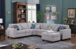 Cooper 125"W Light Gray Linen 7Pc Reversible L-Shape Sectional Sofa with Ottoman and Cupholder product image