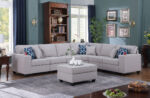 Cooper 125"W Light Gray Linen 7Pc Reversible L-Shape Sectional Sofa with Ottoman and Cupholder product image