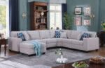 Cooper 125"W Light Gray Linen 7Pc Reversible L-Shape Sectional Sofa with Ottoman and Cupholder product image