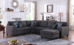 Cooper 125"W Dark Gray Linen 7Pc Reversible L-Shape Sectional Sofa with Ottoman and Cupholder product image