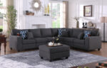 Cooper 125"W Dark Gray Linen 7Pc Reversible L-Shape Sectional Sofa with Ottoman and Cupholder product image