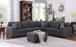 Cooper 125"W Stone Gray Woven Fabric 7Pc Reversible L-Shape Sectional Sofa with Ottoman and Cupholder product image