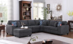 Cooper 125"W Stone Gray Woven Fabric 7Pc Reversible L-Shape Sectional Sofa with Ottoman and Cupholder product image