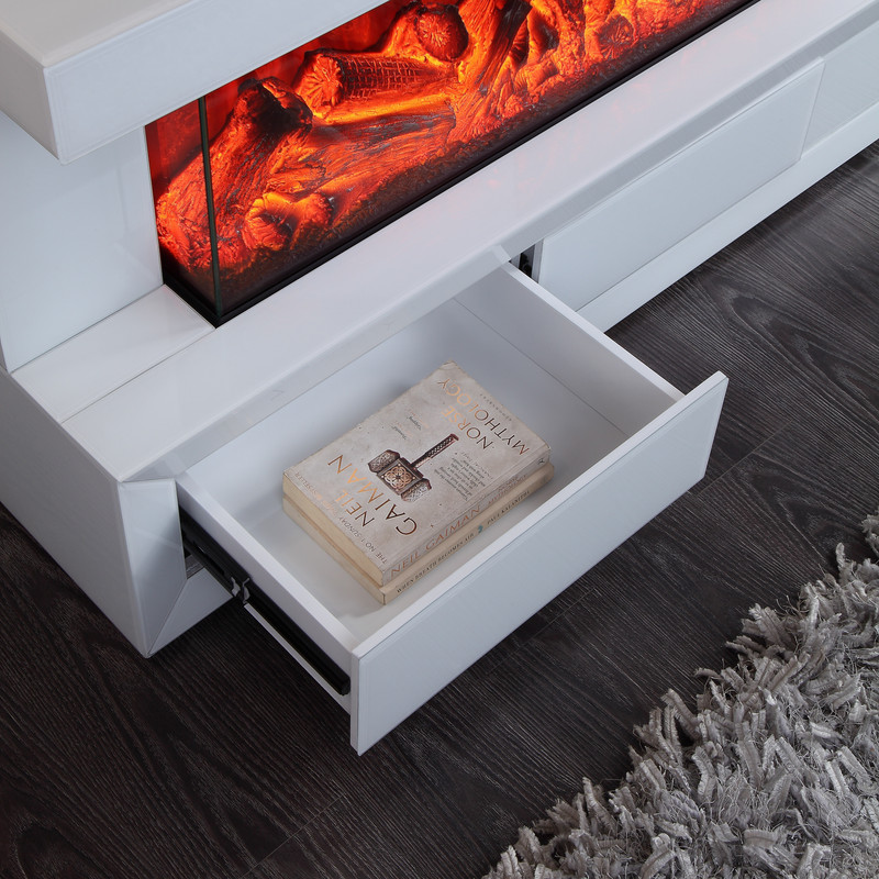 Dorian 71"W White Finish TV Stand with Fireplace and Speaker Dorian 71"W White Finish TV Stand with Fireplace and Speaker product image
