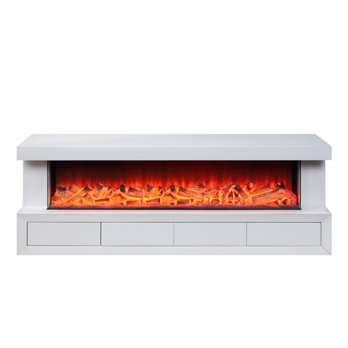 Dorian 71"W White Finish TV Stand with Fireplace and Speaker product image