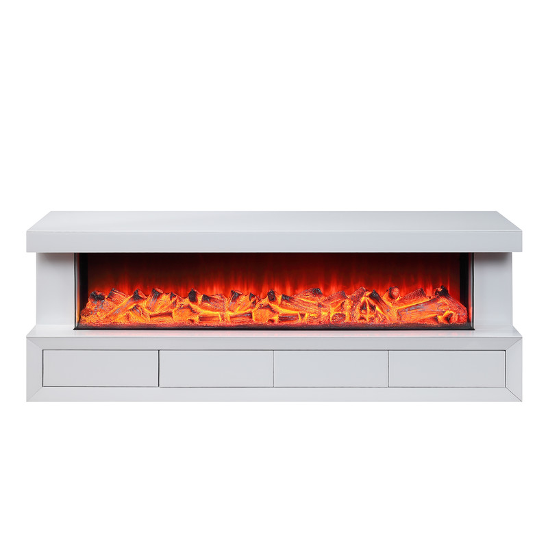 Dorian 71"W White Finish TV Stand with Fireplace and Speaker Dorian 71"W White Finish TV Stand with Fireplace and Speaker product image