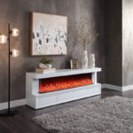 Dorian 71"W White Finish TV Stand with Fireplace and Speaker product image