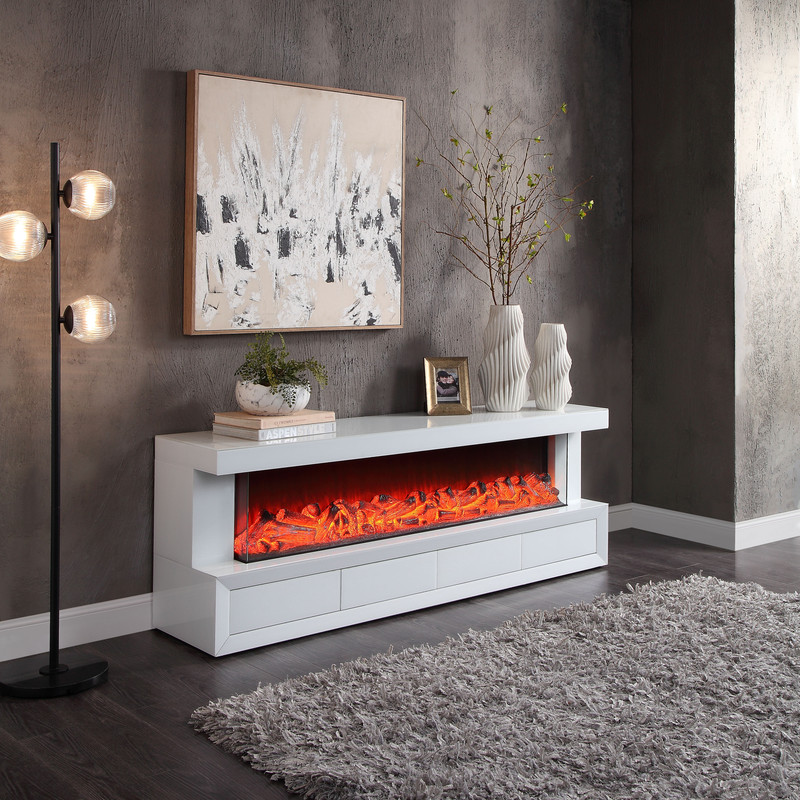 Dorian 71"W White Finish TV Stand with Fireplace and Speaker Dorian 71"W White Finish TV Stand with Fireplace and Speaker product image