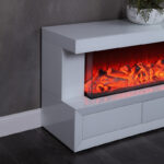 Dorian 71"W White Finish TV Stand with Fireplace and Speaker product image