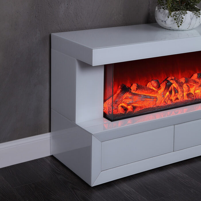 Dorian 71"W White Finish TV Stand with Fireplace and Speaker product image
