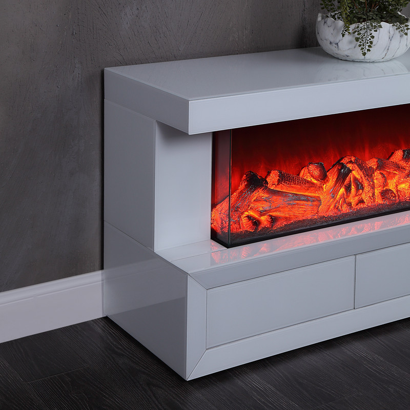 Dorian 71"W White Finish TV Stand with Fireplace and Speaker Dorian 71"W White Finish TV Stand with Fireplace and Speaker product image