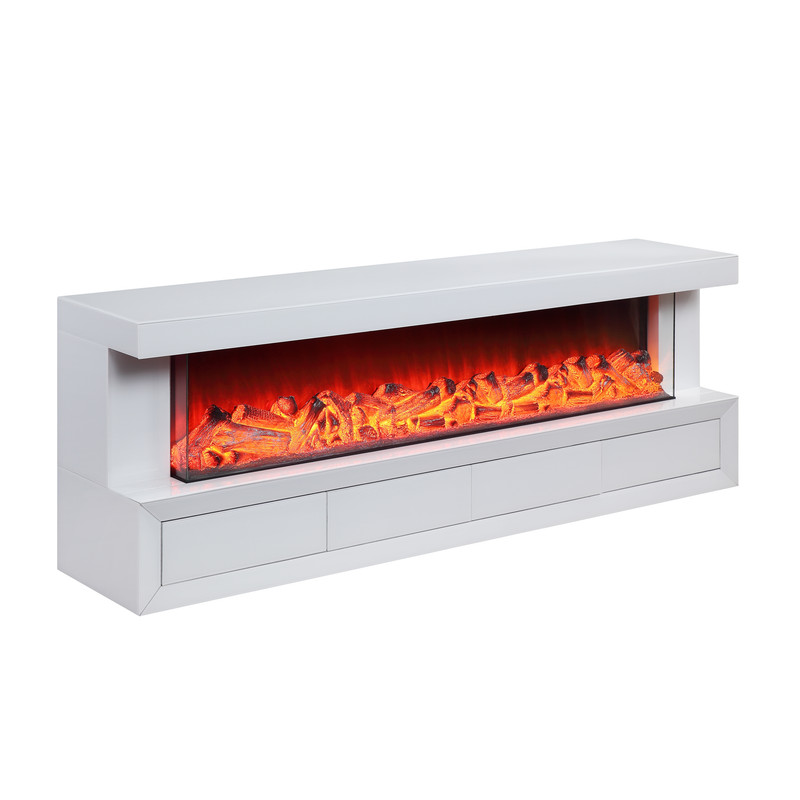 Dorian 71"W White Finish TV Stand with Fireplace and Speaker Dorian 71"W White Finish TV Stand with Fireplace and Speaker product image
