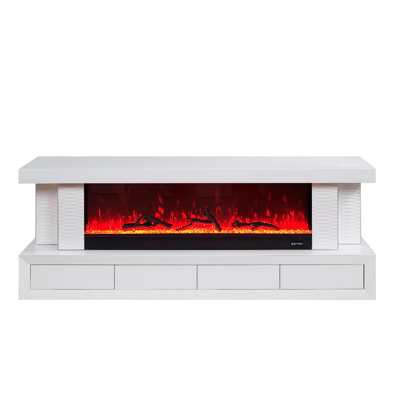 Spencer 71"W White Finish TV Stand with Fireplace and Speaker Spencer 71"W White Finish TV Stand with Fireplace and Speaker product image
