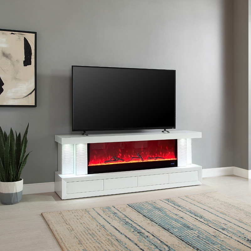 Spencer 71"W White Finish TV Stand with Fireplace and Speaker Spencer 71"W White Finish TV Stand with Fireplace and Speaker product image