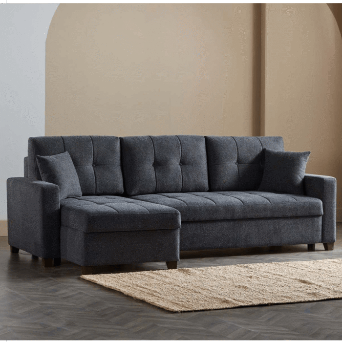 Mocca Convertible Sectional Sofa with Queen Bed & Storage By Demka angled product image