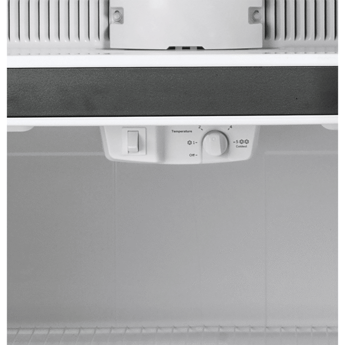 GE 19.2 Cu. Ft. Garage Ready Top-Freezer Refrigerator controls clos eup product image