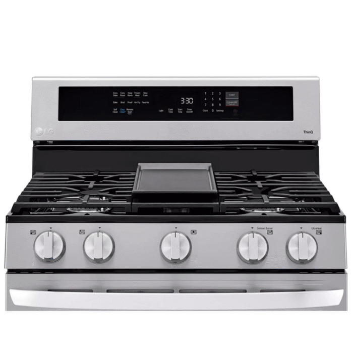 LRGL5825F 5.8 cu ft. Smart Wi-Fi Enabled True Convection InstaView Gas Range with Air Fry Front View product image
