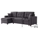Mocca Convertible Sectional Sofa with Queen Bed & Storage By Demka angled dimensions product image