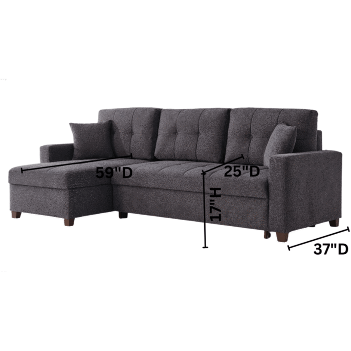 Mocca Convertible Sectional Sofa with Queen Bed & Storage By Demka angled dimensions product image