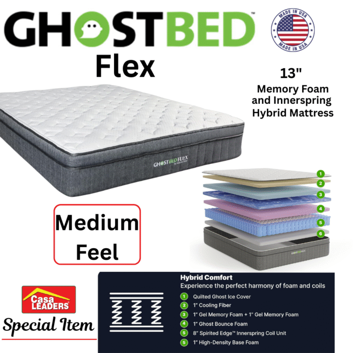 GhostBed Flex 13 Inch Memory Foam & Innerspring Hybrid Mattress, Medium Feel, Made in The USA, Queen product image