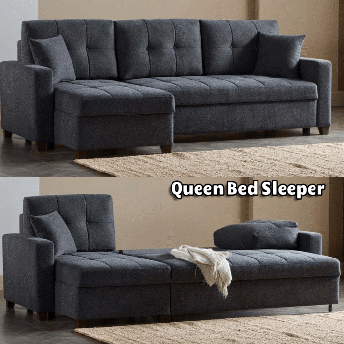 Mocca Convertible Sectional Sofa with Queen Bed & Storage By Demka product image
