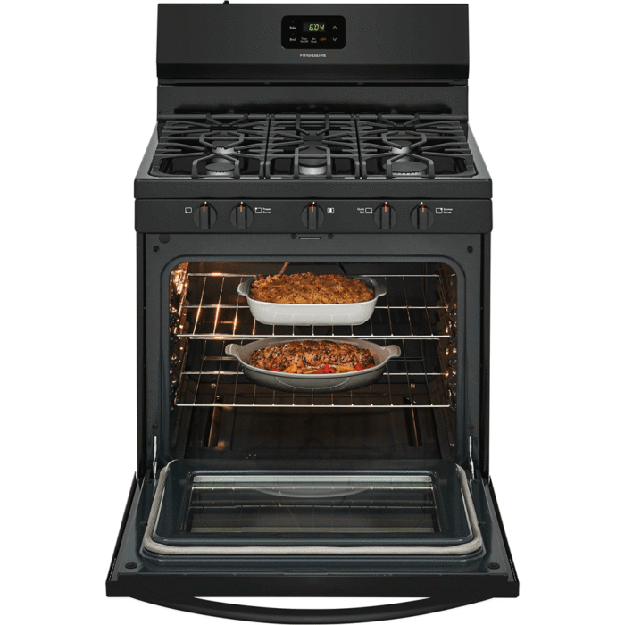 FCRG3052AB Frigidaire 30" Gas Range in Black door open with food inside product image