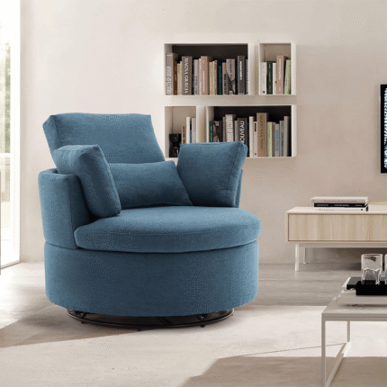 41" Oversized Coastal Swivel Chair - Blue Chenille Fabric, 360° Rotation with Wheels, Plush Armchair for Living Room & Office By Simply Relax product image