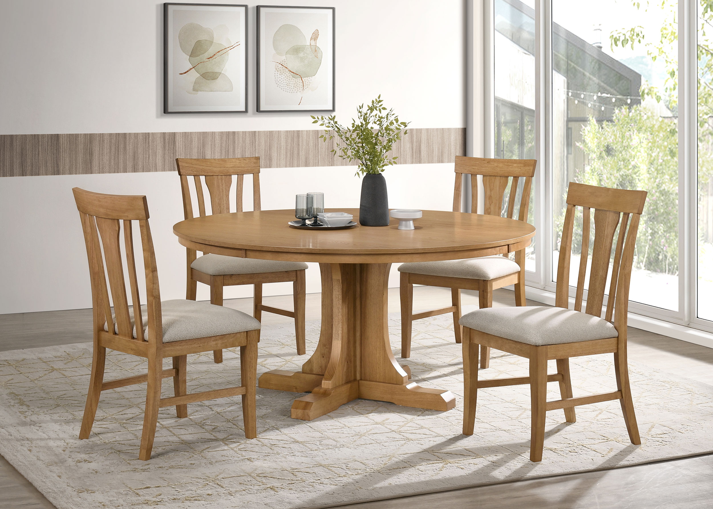 Hartville 5-piece Round Dining Table Set Natural Light Brown - Coaster