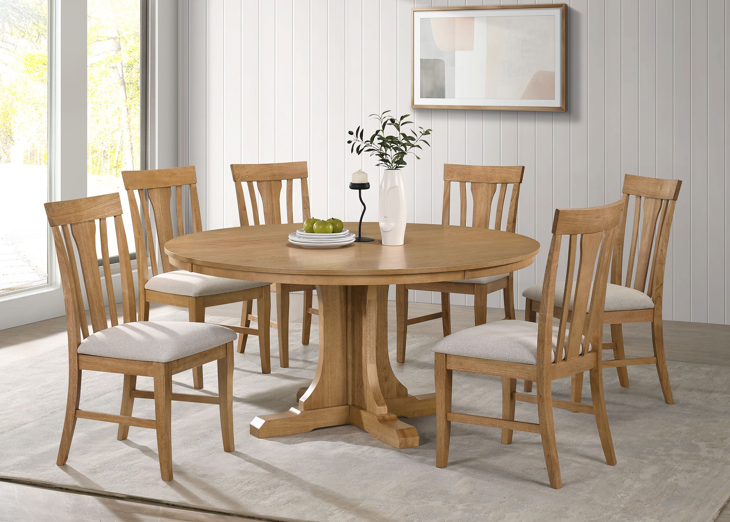 Hartville 7-piece Round Dining Table Set Natural Light Brown - Coaster