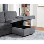 A87717 Emmy Grey Sofa Sleeper Sectional with Reversible Chaise By Lilola showing storage close up product image